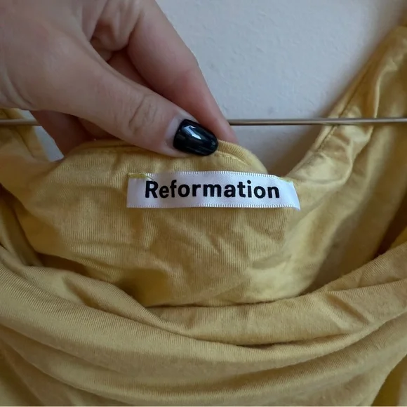 Reformation Jamen Knit Dress Butter Yellow Off The Shoulder Midi Maxi Stretch - Picture 3 of 5